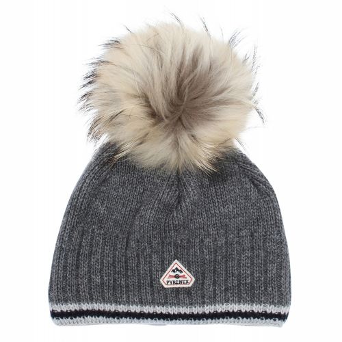 Womens Grey Marl Aboa Fur Knitted Hat 49005 by Pyrenex from Hurleys