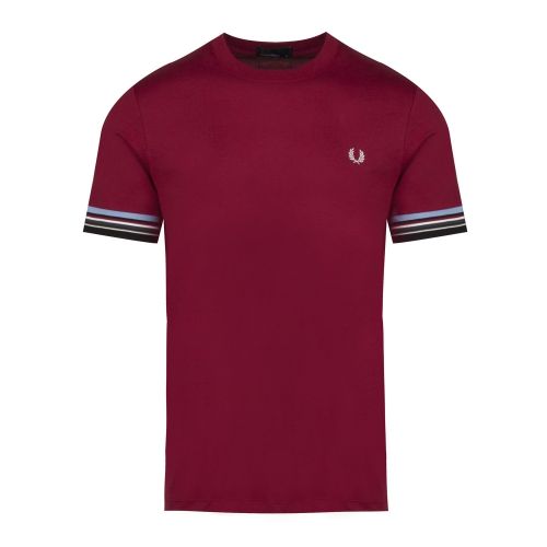 Mens Maroon Stripe Cuff S/s T Shirt 42964 by Fred Perry from Hurleys