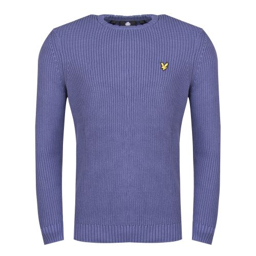 Mens Indigo Blue Ribbed Crew Knitted Jumper 33270 by Lyle & Scott from Hurleys