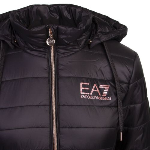 Womens Black/Rose Gold Branded Padded Hooded Jacket 77309 by EA7 from Hurleys