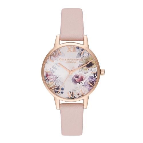 Womens Dusty Pink/Blush/Rose Gold Sunlight Florals Leather Watch 59453 by Olivia Burton from Hurleys
