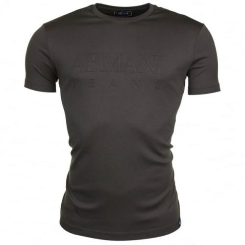 Mens Khaki Embossed Logo S/s T Shirt 18861 by Armani Jeans from Hurleys