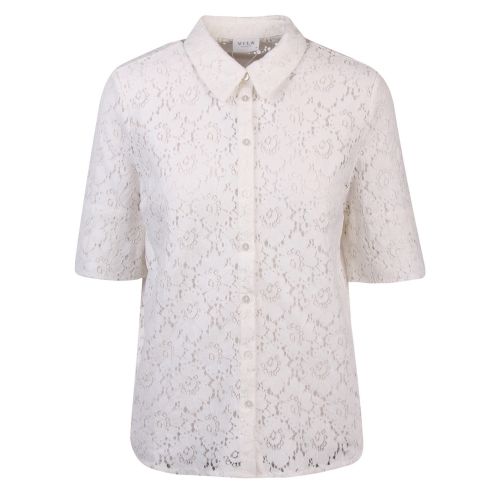 Womens White Visulacey Floral Lace S/s Blouse 57670 by Vila from Hurleys