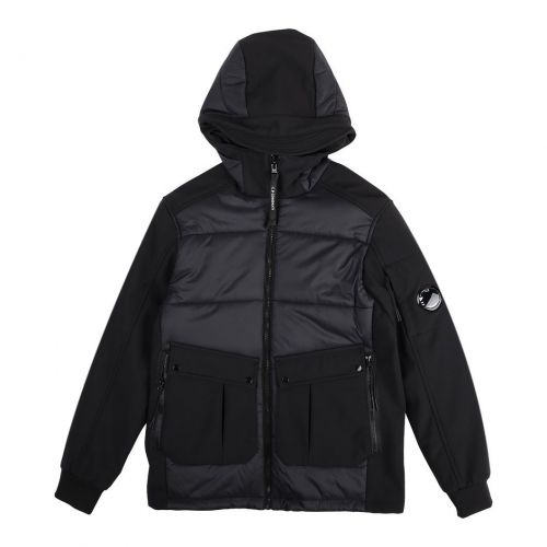 Boys Black Soft Shell Mix Hybrid Hooded Jacket 97617 by C.P. Company Undersixteen from Hurleys