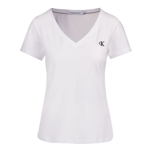 Womens Bright White Embroidery V Neck S/s T Shirt 78077 by Calvin Klein from Hurleys