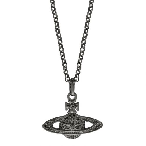 Mens Ruthenium/Black Mini Bas Relief Orb Pendant Necklace 94287 by Vivienne Westwood from Hurleys