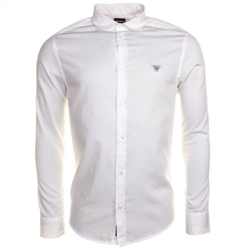 Mens White Textured L/s Shirt 61291 by Armani Jeans from Hurleys