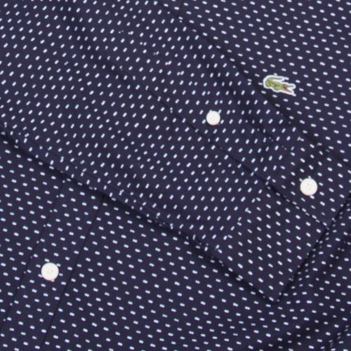 Mens Navy & White Micro Print Slim Fit L/s Shirt 30996 by Lacoste from Hurleys