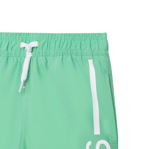 Boys Green Branded Leg Swim Shorts 104600 by BOSS from Hurleys