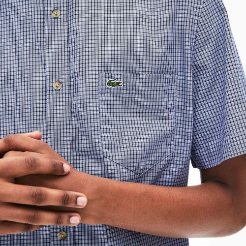 Mens Navy/Purple Small Check Cotton S/s Shirt 59278 by Lacoste from Hurleys