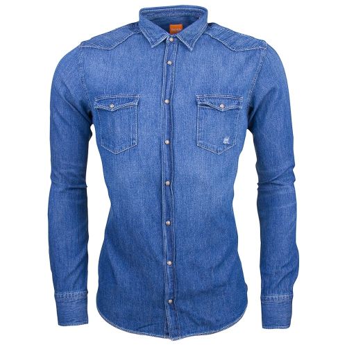 Mens Dark Blue Erodeo Denim L/s Shirt 9372 by BOSS from Hurleys