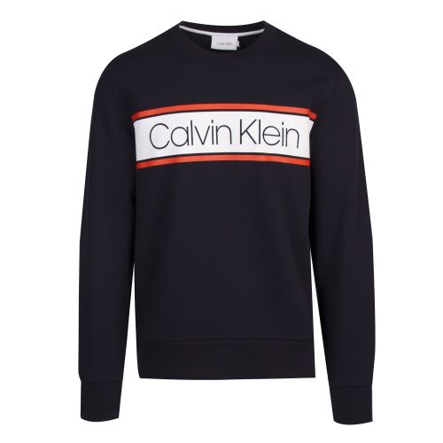 Mens Navy Text Stripe Logo Sweat Top 44130 by Calvin Klein from Hurleys