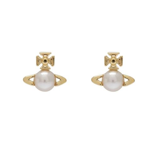 Womens Gold/Pearl Balbina Earrings 82475 by Vivienne Westwood from Hurleys