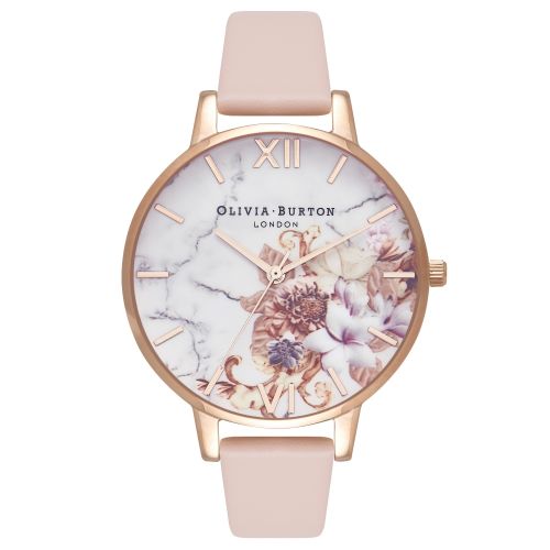 Womens Nude Peach & Rose Gold Marble Florals Watch 27954 by Olivia Burton from Hurleys