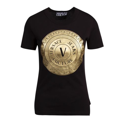 Womens Black Gold Foil Logo Fitted S/s T Shirt 75575 by Versace Jeans Couture from Hurleys