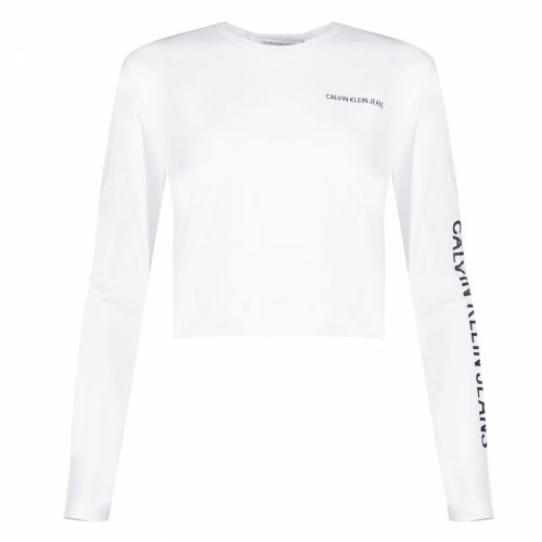Womens Bright White Institutional Cropped L/s T Shirt 34653 by Calvin Klein from Hurleys