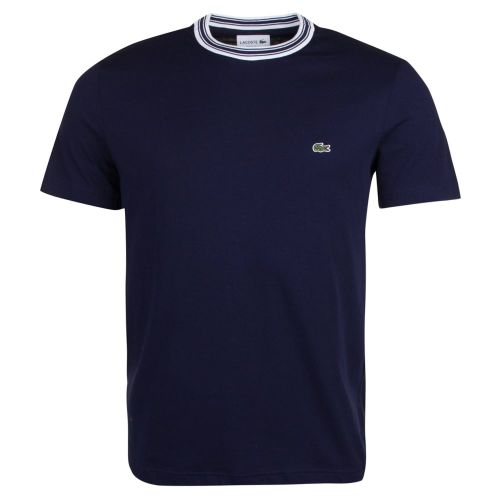 Mens Navy Tipped Neck Regular Fit S/s T Shirt 23303 by Lacoste from Hurleys