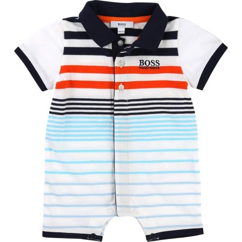 Baby White, Blue & Orange Polo Romper 7395 by BOSS from Hurleys
