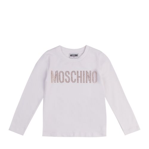 Girls Optical White Jewel Logo L/s T Shirt 47340 by Moschino from Hurleys