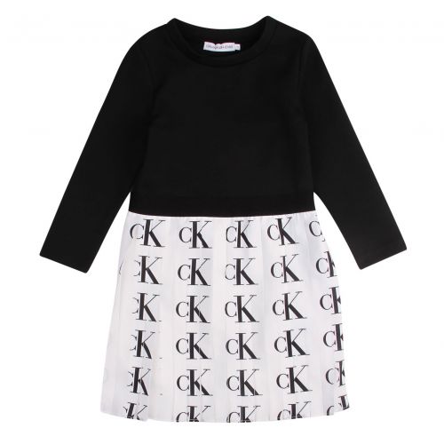 Girls Black/White Pleated Logo Dress 76976 by Calvin Klein from Hurleys