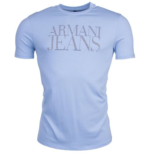 Mens Azzure Stripe Chest Logo S/s Tee Shirt 69596 by Armani Jeans from Hurleys
