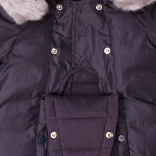 Baby Navy Fur Lined Hooded Snowsuit 62512 by Armani Junior from Hurleys