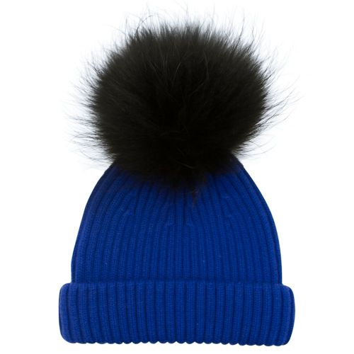 Womens Electric Blue & Black Wool Hat With Changeable Fur Pom 72339 by BKLYN from Hurleys