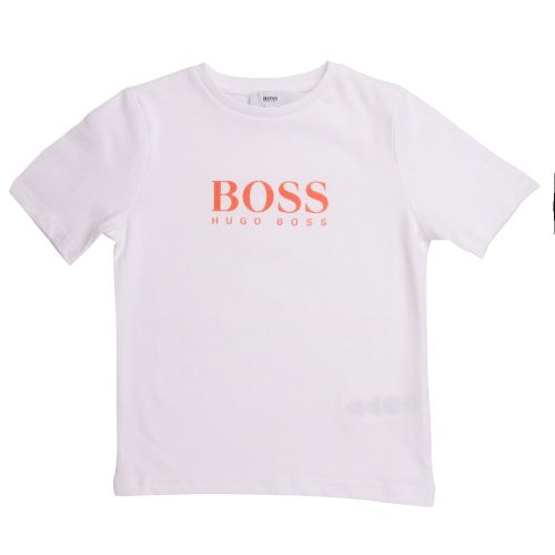 Boss Boys White & Orange Big Logo S/s Tee Shirt 7483 by BOSS from Hurleys