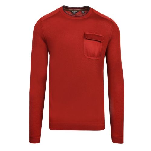 Mens Dark Red Saysay Patch Pocket Crew Knitted Jumper 50951 by Ted Baker from Hurleys