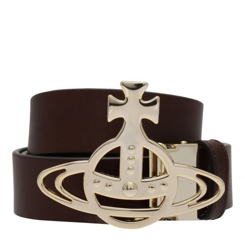 Womens Brown/Gold Line Orb Buckle Leather Belt 77508 by Vivienne Westwood from Hurleys