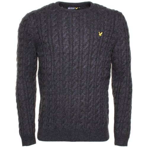 Mens Charcoal Marl Crew Cable Knitted Jumper 7559 by Lyle and Scott from Hurleys