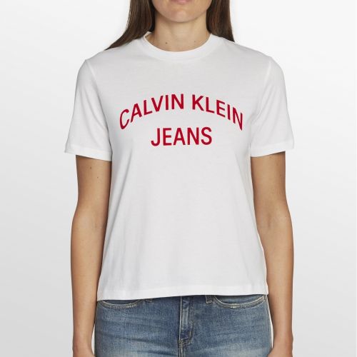Womens Bright White/Red Institutional Curved Logo S/s T Shirt 39037 by Calvin Klein from Hurleys