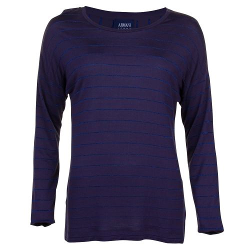 Womens Navy Striped L/s Tee Shirt 69792 by Armani Jeans from Hurleys