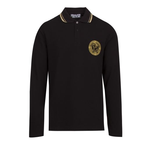 Mens Black Tipped Branded L/s Polo Shirt 53898 by Versace Jeans Couture from Hurleys