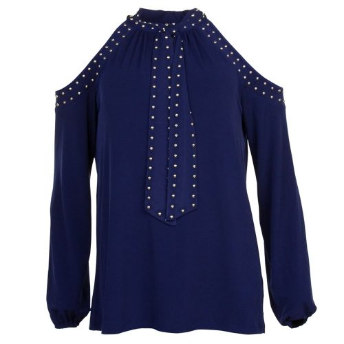 Womens True Navy Dome Stud Cold Shoulder Top 9314 by Michael Kors from Hurleys