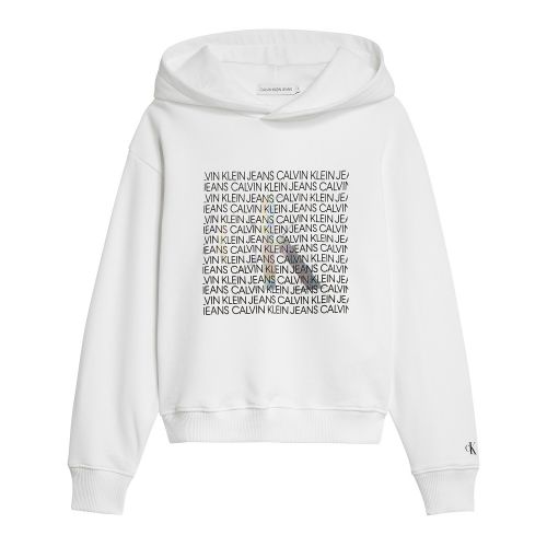 Girls Bright White Iridescent Logo Hooded Sweat Top 56095 by Calvin Klein from Hurleys