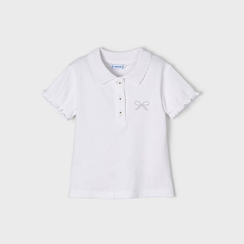 Girls White Ribbed Bow S/s Polo Shirt 106337 by Mayoral from Hurleys