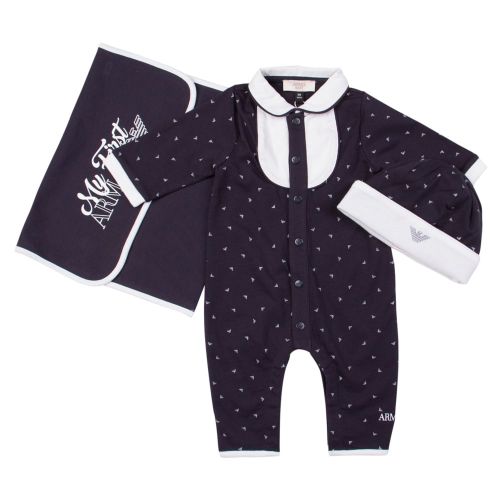 Baby Navy Romper & Hat Set 19794 by Armani Junior from Hurleys