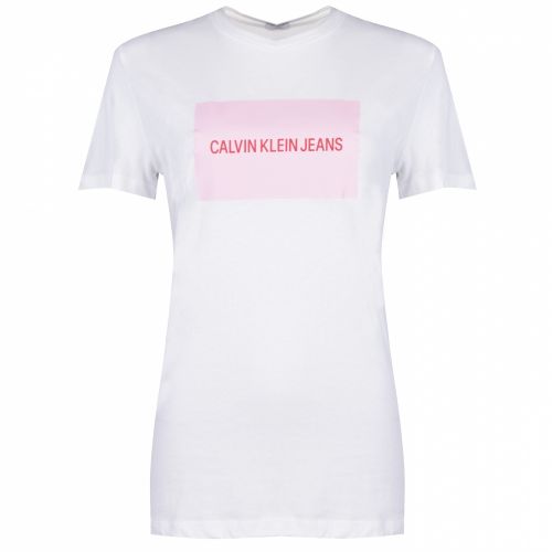 Womens White/Pink Institutional Box Slim Fit S/s T Shirt 34647 by Calvin Klein from Hurleys