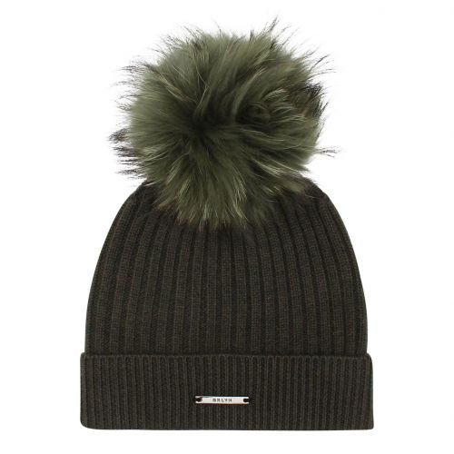 Womens Camoflague/Khaki Rib Hat with Fur Pom 78210 by BKLYN from Hurleys