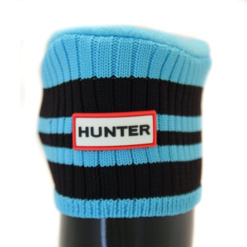 Womens Sky Blue & Black Tall Sport Ribbed Cuff Wellington Socks 67361 by Hunter from Hurleys