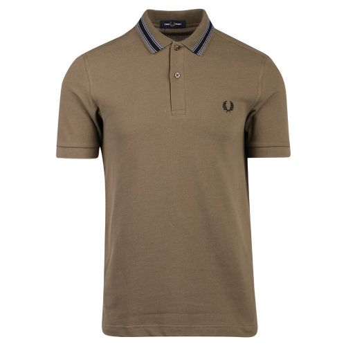 Mens Military Green Medal Stripe Collar S/s Polo Shirt 107959 by Fred Perry from Hurleys