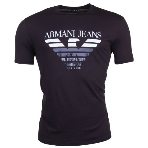 Mens Black Paris Logo S/s Tee Shirt 69581 by Armani Jeans from Hurleys