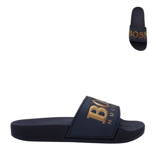 Boys Navy Triple Gold Slides (30-41) 87023 by BOSS from Hurleys