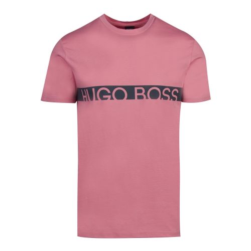 Mens Dusky Pink Logo Stripe Slim Fit Beach S/s T Shirt 42787 by BOSS from Hurleys