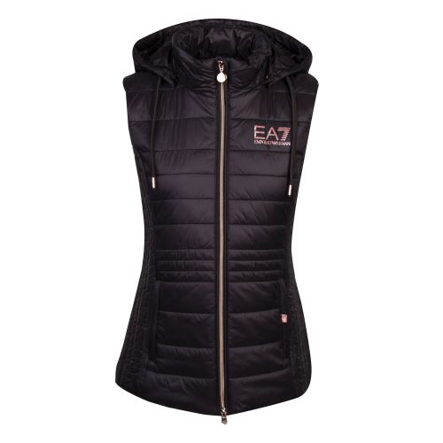 Womens Black/Rose Gold Hooded Gilet 77305 by EA7 from Hurleys