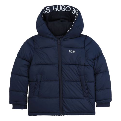 Boys Navy Branded Hooded Padded Jacket 75631 by BOSS from Hurleys