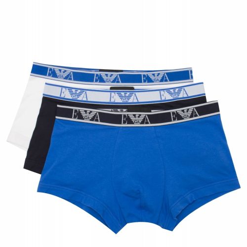 Mens White/Blue 3 Pack EA Logo Trunks 37238 by Emporio Armani Bodywear from Hurleys