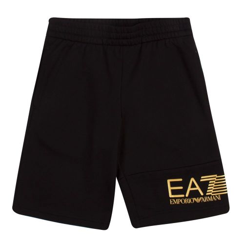 Boys Black 7-Lines Gold Sweat Shorts 83143 by EA7 from Hurleys