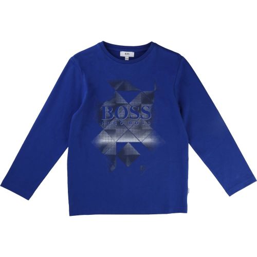Boys Blue Logo Print L/s T Shirt 13273 by BOSS from Hurleys
